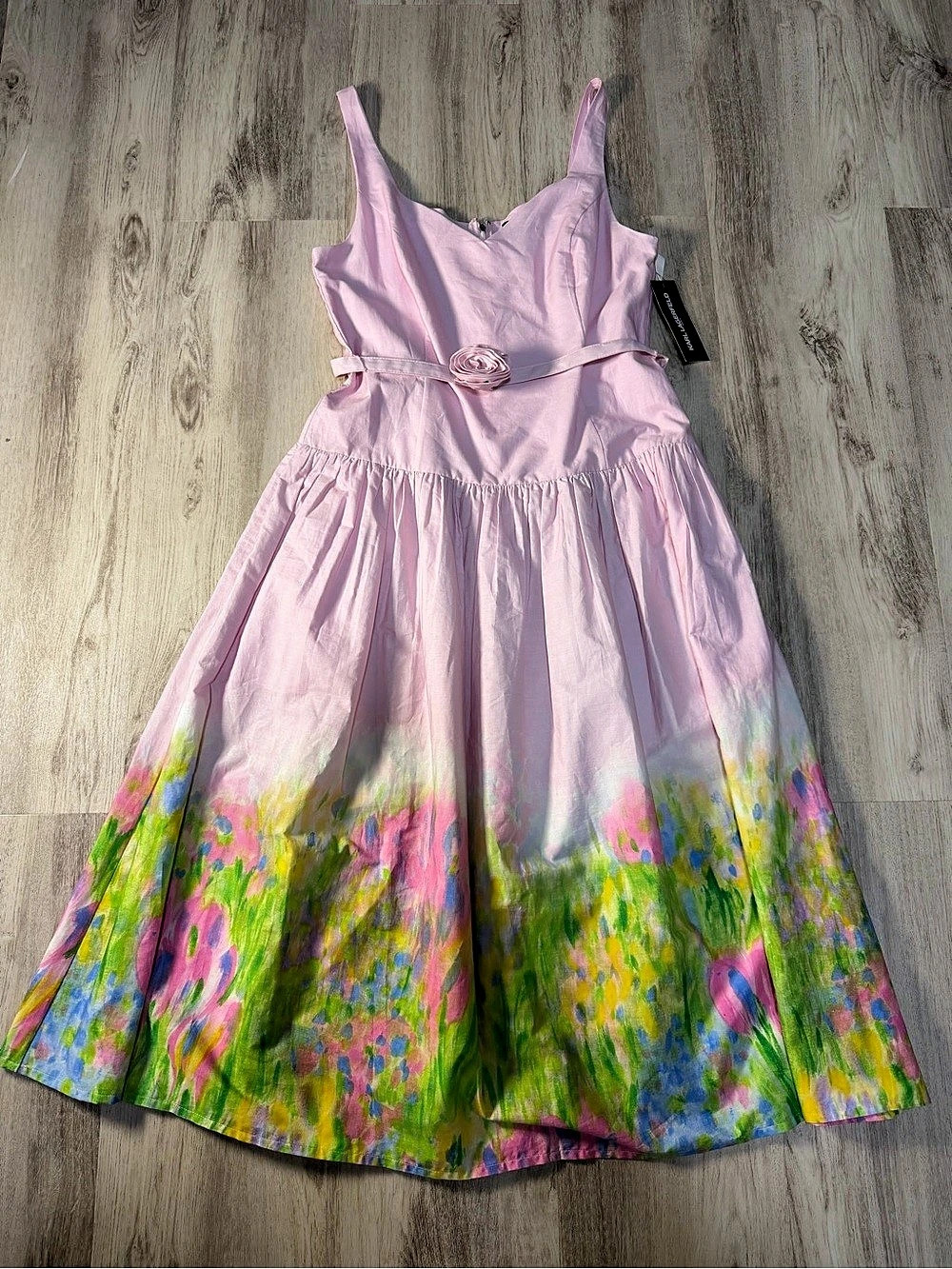 Karl Lagerfeld Paris Rosette Fit and Flare Dress Pink & Green